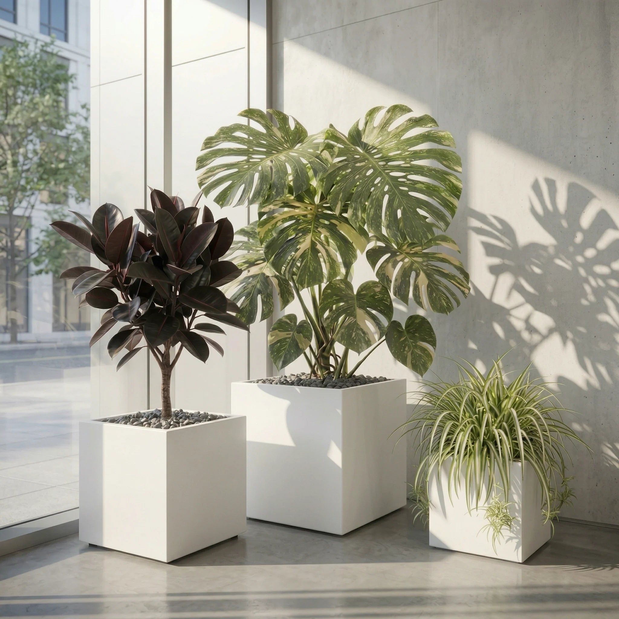 Seeley Cube Block Planter - Architectural Steel-Reinforced Fiberglass w/ Drainage, Indoor / Outdoor (14" / 20" / 24" / 30" Square)