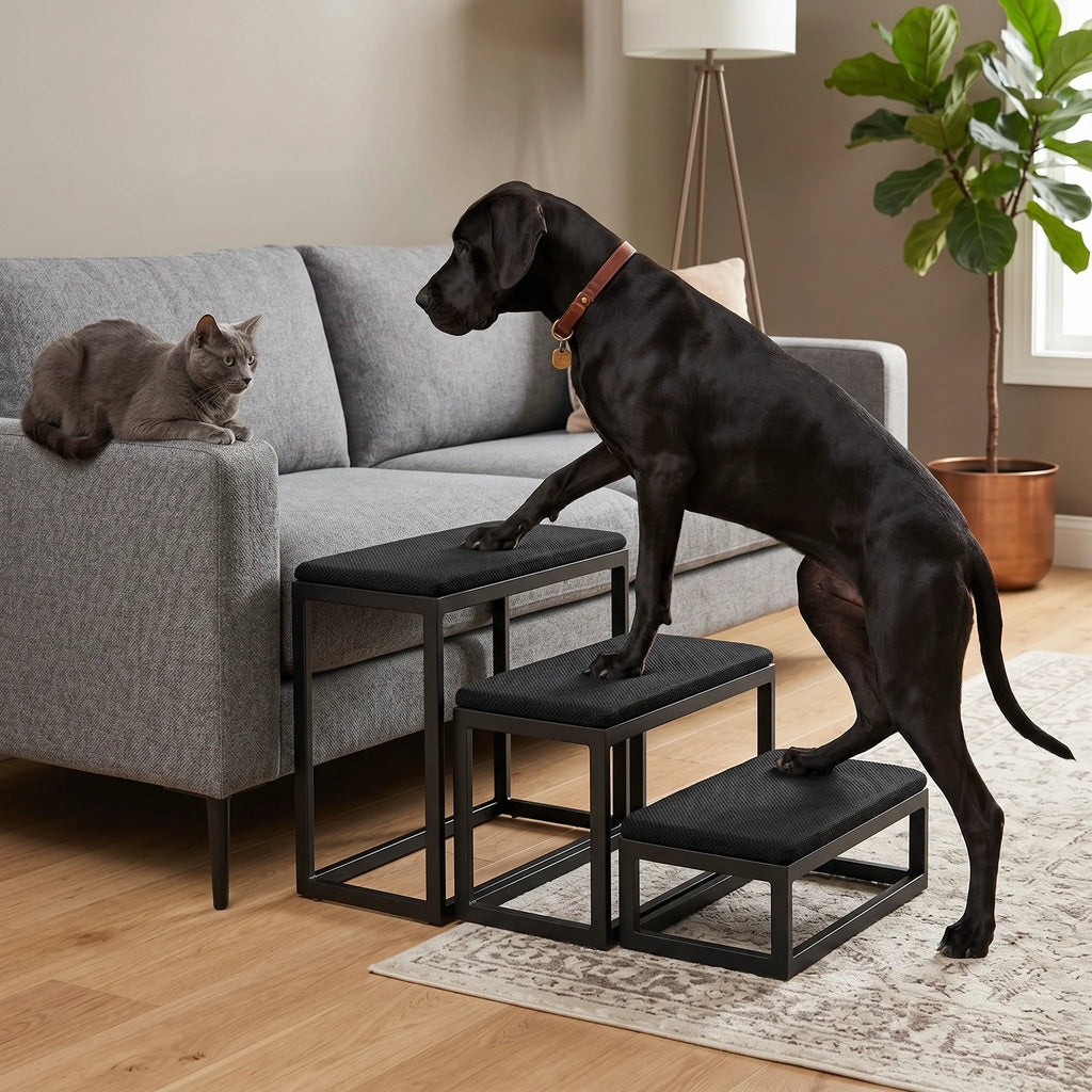 Shana Pet Steps - Modern 19" Tall, Wide Metal Dog Stairs for Small - Large Dogs (180 lbs)