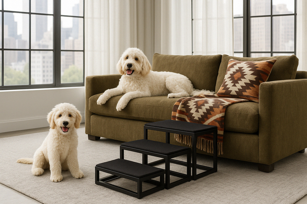 Shana Pet Steps - Modern 19" Tall, Wide Metal Dog Stairs for Small - Large Dogs (180 lbs)