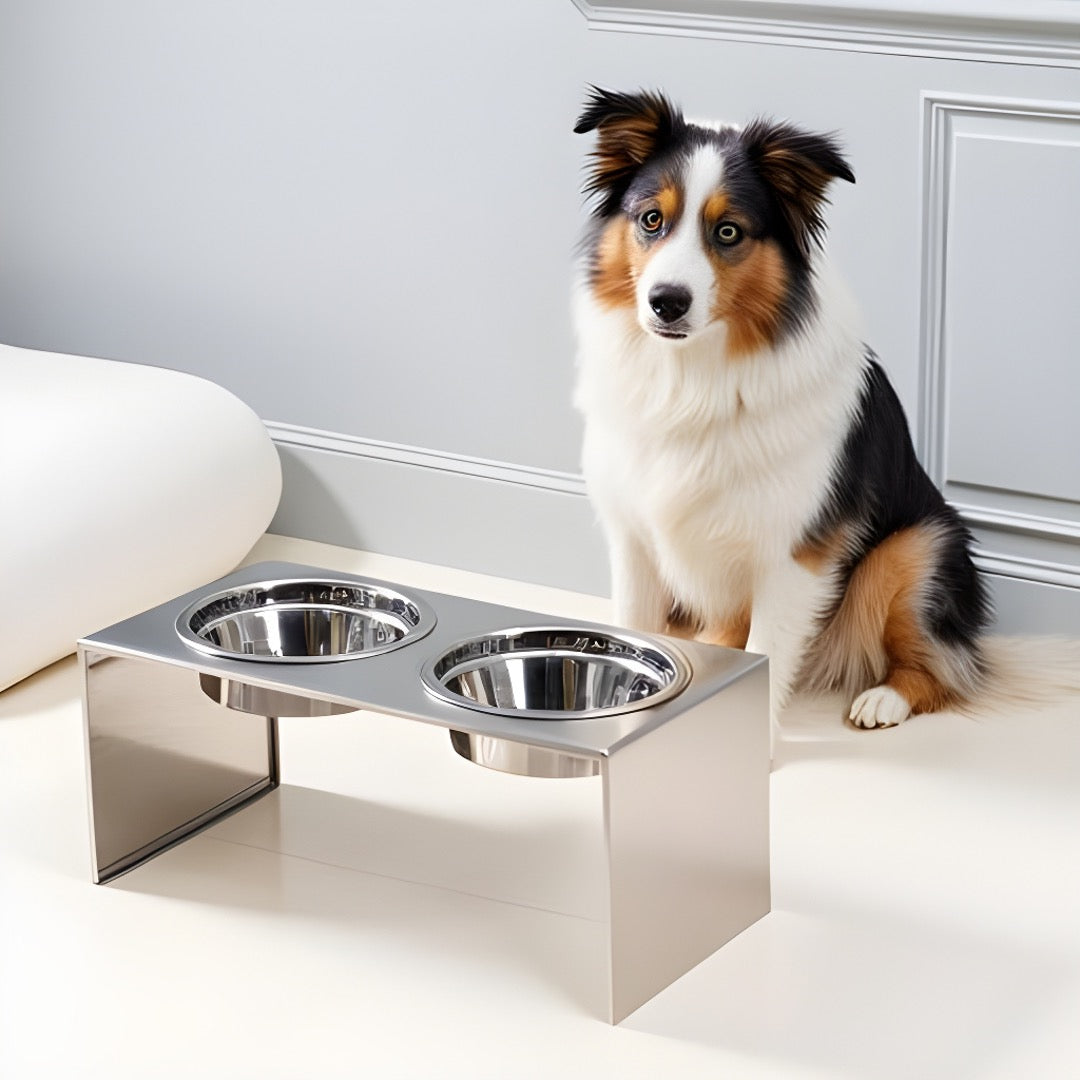 Slate Double Diner - Modern Architectural 304 Stainless Steel Stand, Elevated Dog Bowls (5"/ 9" / 12" / 18" Tall)