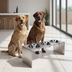 Slate Triple Bowl Diner - Modern, Architectural 304 Stainless Steel Elevated 3 Bowl Stand (9" Tall Medium - Large Dog)