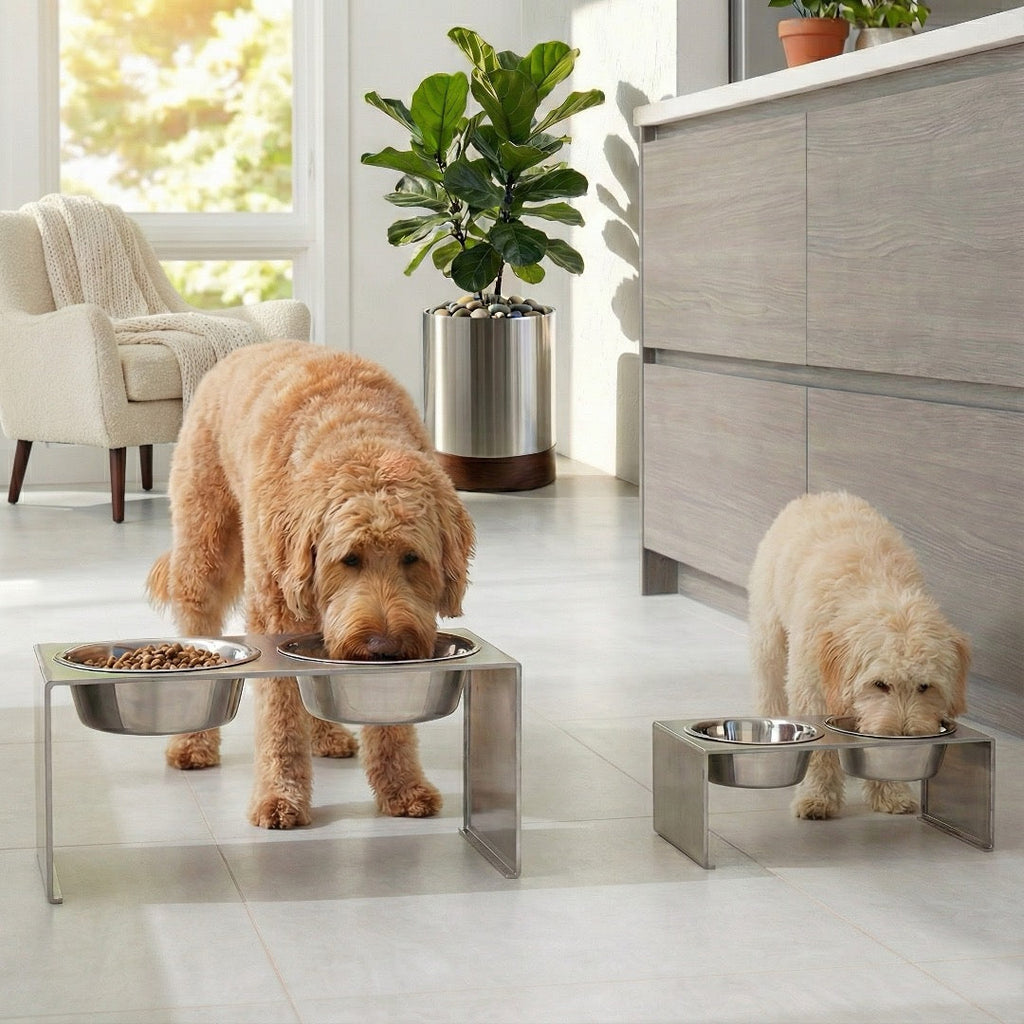 Slate Double Diner - Modern Architectural 304 Stainless Steel Stand, Elevated Dog Bowls (5"/ 9" / 12" / 18" Tall)