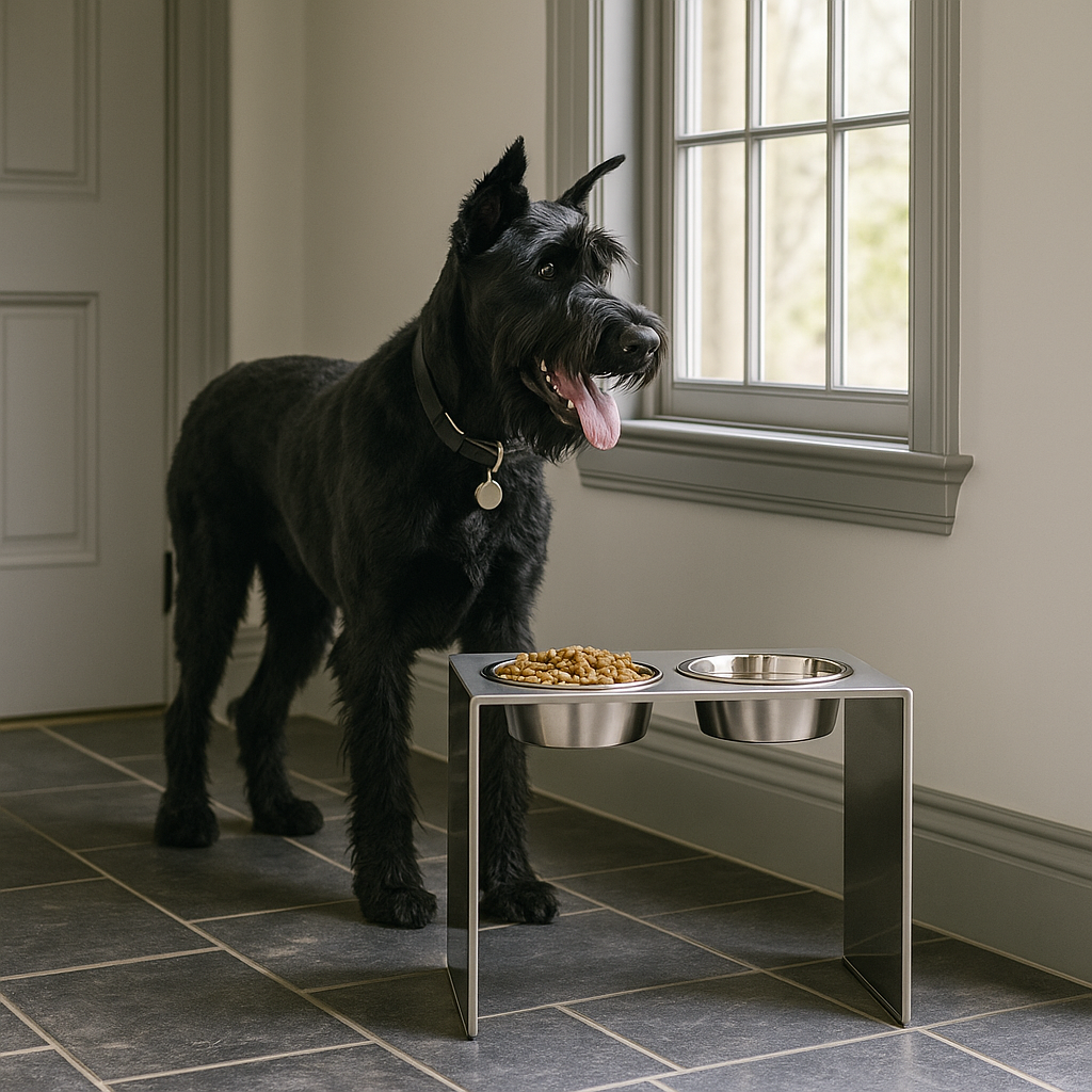 Slate Double Diner 18" Tall XL - Designer 304 Stainless Steel Elevated Stand, Large Breed Raised Feeder