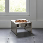 Slate Single Diner - Modern Architectural 304 Stainless Steel Stand w/ Elevated Bowl Food, Water (5" / 9" / 12" Tall)