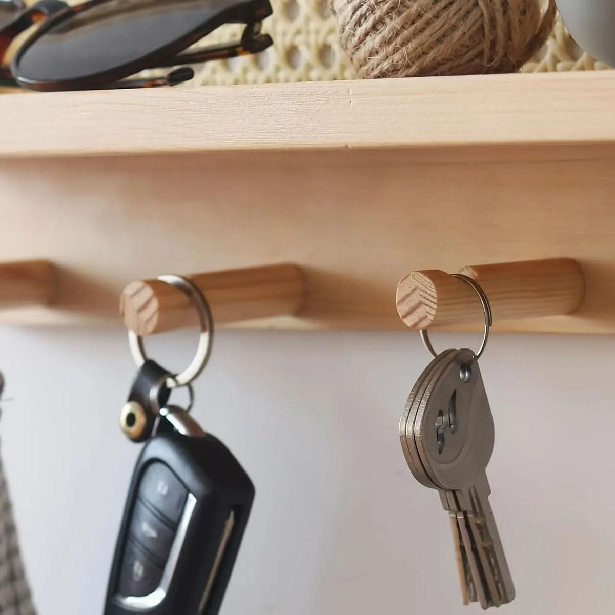 Rustic Wooden Wall Shelf with 4 Hooks