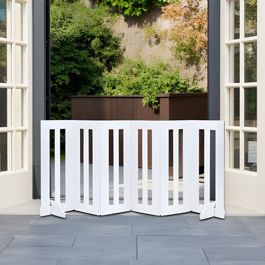 Backyard Dog Freestanding 24" Tall Outdoor Dog Gate - Weatherproof, Adjustable, Foldable Pet Barrier (28" - 80" Extra Wide)