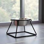 Pyramid Single Diner - Minimalist Wrought Iron Metal Stand, Elevated Dog Bowl (5", 7", 10", 18" Tall)