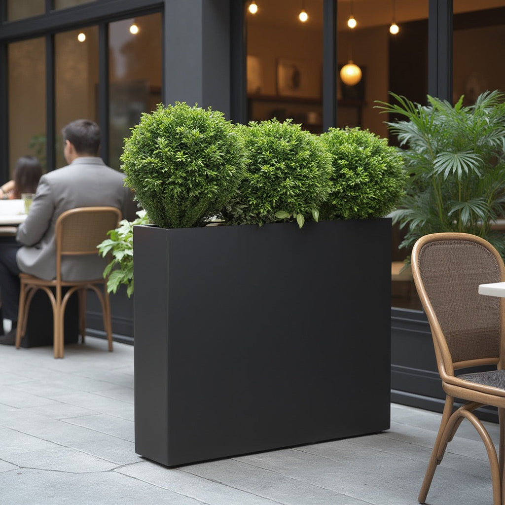 Aster Tall Span Planter - Heavy Duty Fiberglass w/ Steel - Plant Shelf - Indoor / Outdoor Divider  (38" L x 11" W x 29" H)