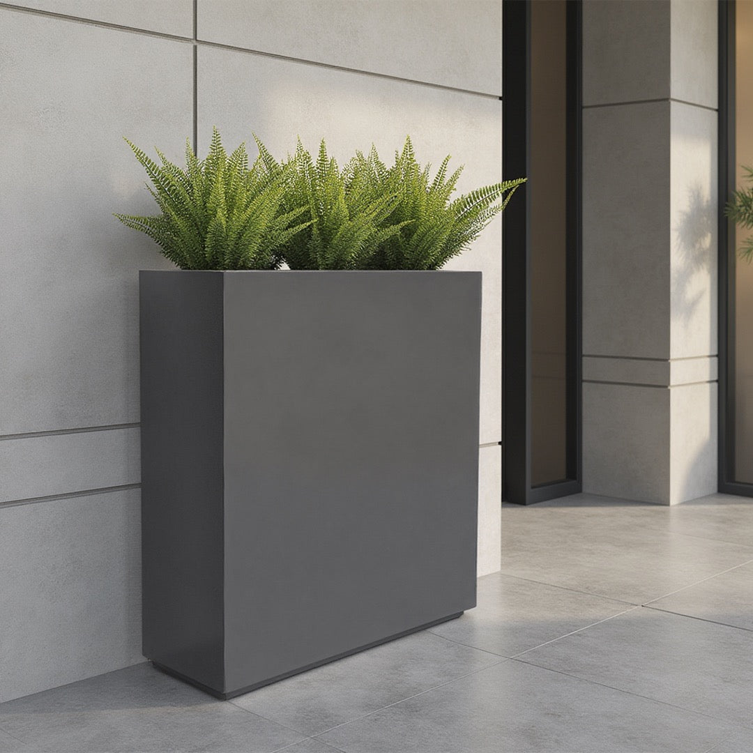 Hamilton 30" Tall Privacy Planter - Modern Steel-Reinforced Fiberglass Block - Indoor / Outdoor (23" L x 12" W x 30" H)