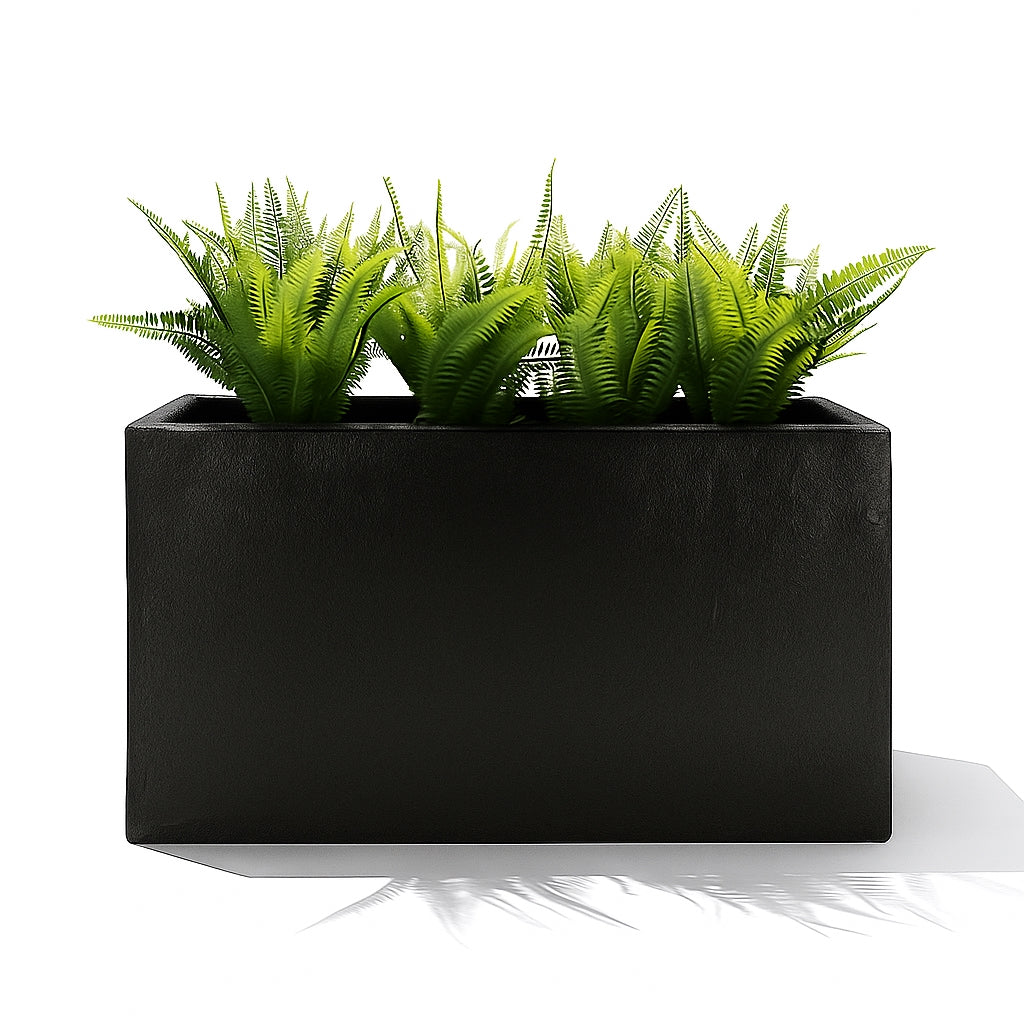 Thomas Faux Concrete Long Block Planter - Steel Reinforced Architectural Fiberglass w/ Drainage (30" L x 16" W x 16" Tall)