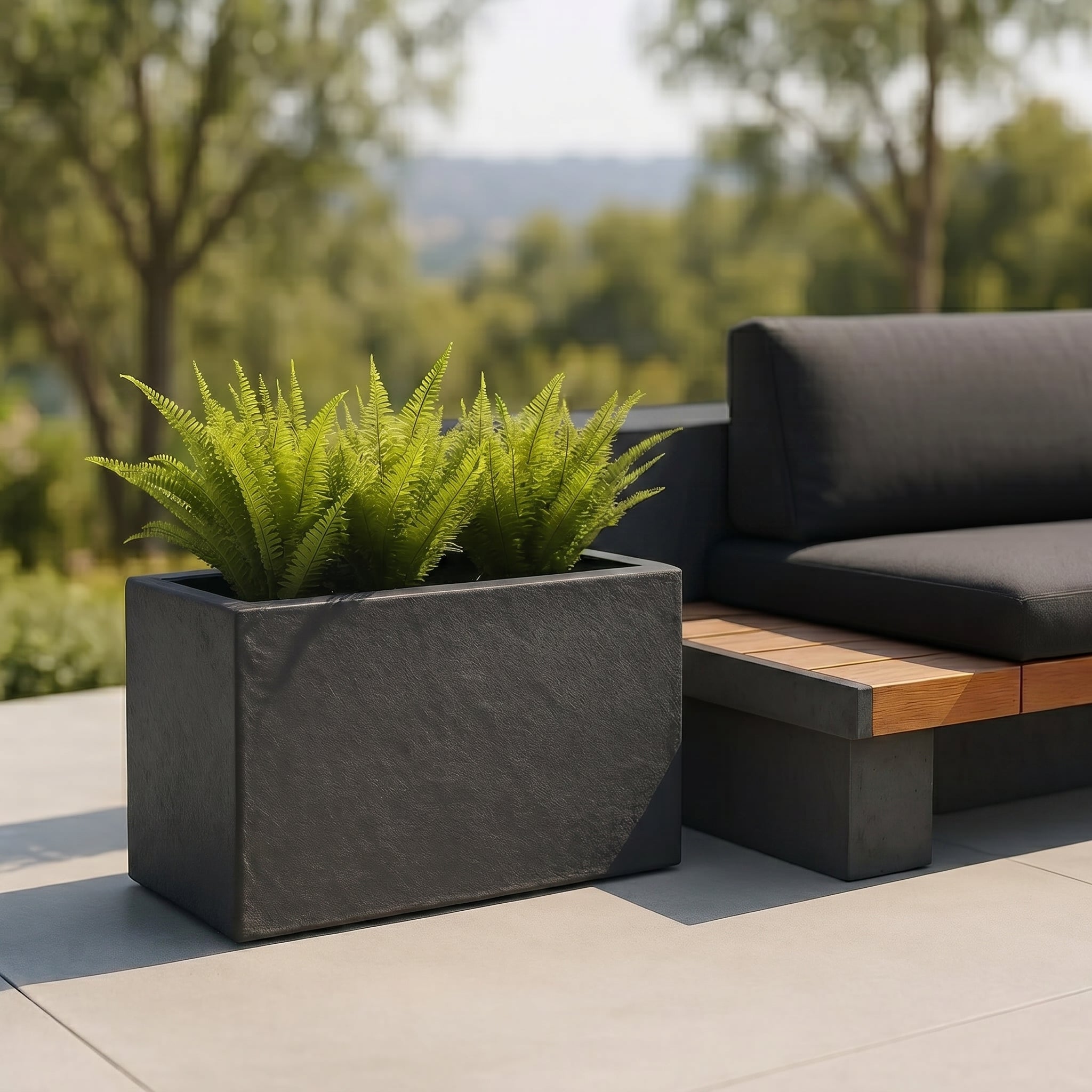 Thomas Faux Concrete Long Block Planter - Steel Reinforced Architectural Fiberglass w/ Drainage (30" L x 16" W x 16" Tall)