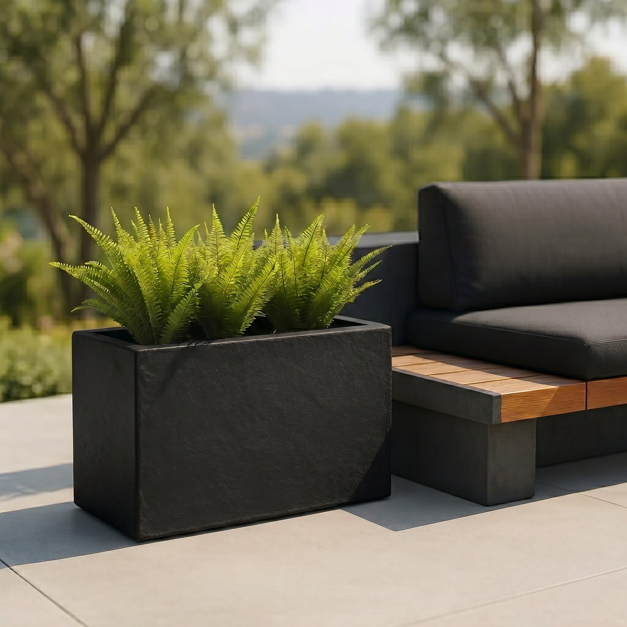 Thomas Faux Concrete Long Block Planter - Steel Reinforced Architectural Fiberglass w/ Drainage (30" L x 16" W x 16" Tall)