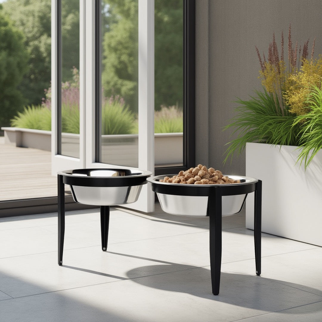 Vision Double Diner - Outdoor / Indoor Modern Angle Iron, Elevated Dog Bowls (5", 7", 10" Tall)