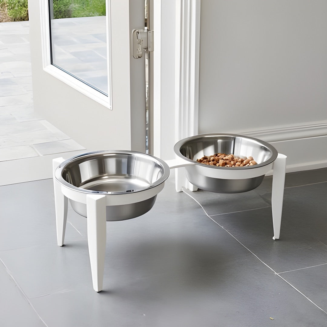 Vision Double Diner - Outdoor / Indoor Modern Angle Iron, Elevated Dog Bowls (5", 7", 10" Tall)