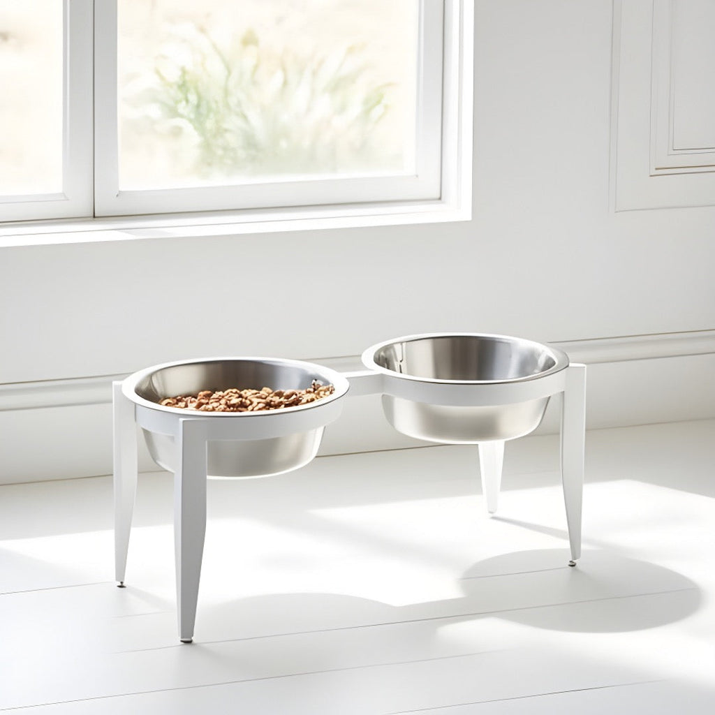 Vision Double Diner - Outdoor / Indoor Modern Angle Iron, Elevated Dog Bowls (5", 7", 10" Tall)
