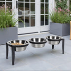 Vision Triple Bowl Diner - Modern Minimalist Iron Elevated 3 Dog Bowl Stand, Outdoor / Indoor (5.5" / 8" Tall)
