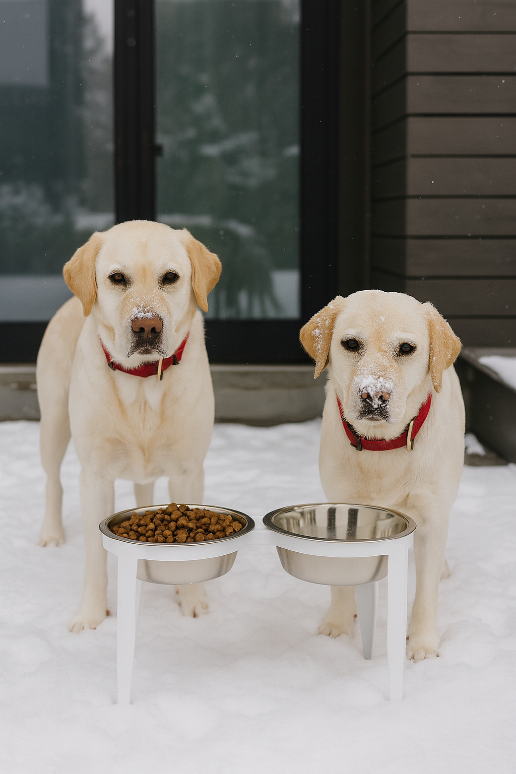 Vision Double Diner - Outdoor / Indoor Modern Angle Iron, Elevated Dog Bowls (5", 7", 10" Tall)