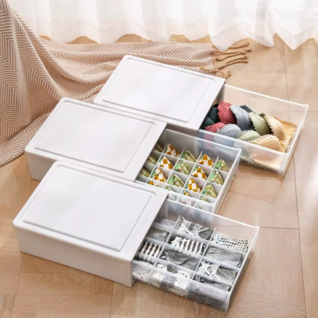 Modular Sliding Storage Box, Stackable Drawer Design