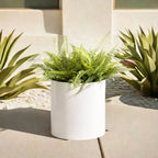 Knox Cylinder White Metal Planter - Modern Minimalist Steel (18/8 Heavy Duty) Surface-Safe, Indoor / Outdoor (12" / 18" Diameter)