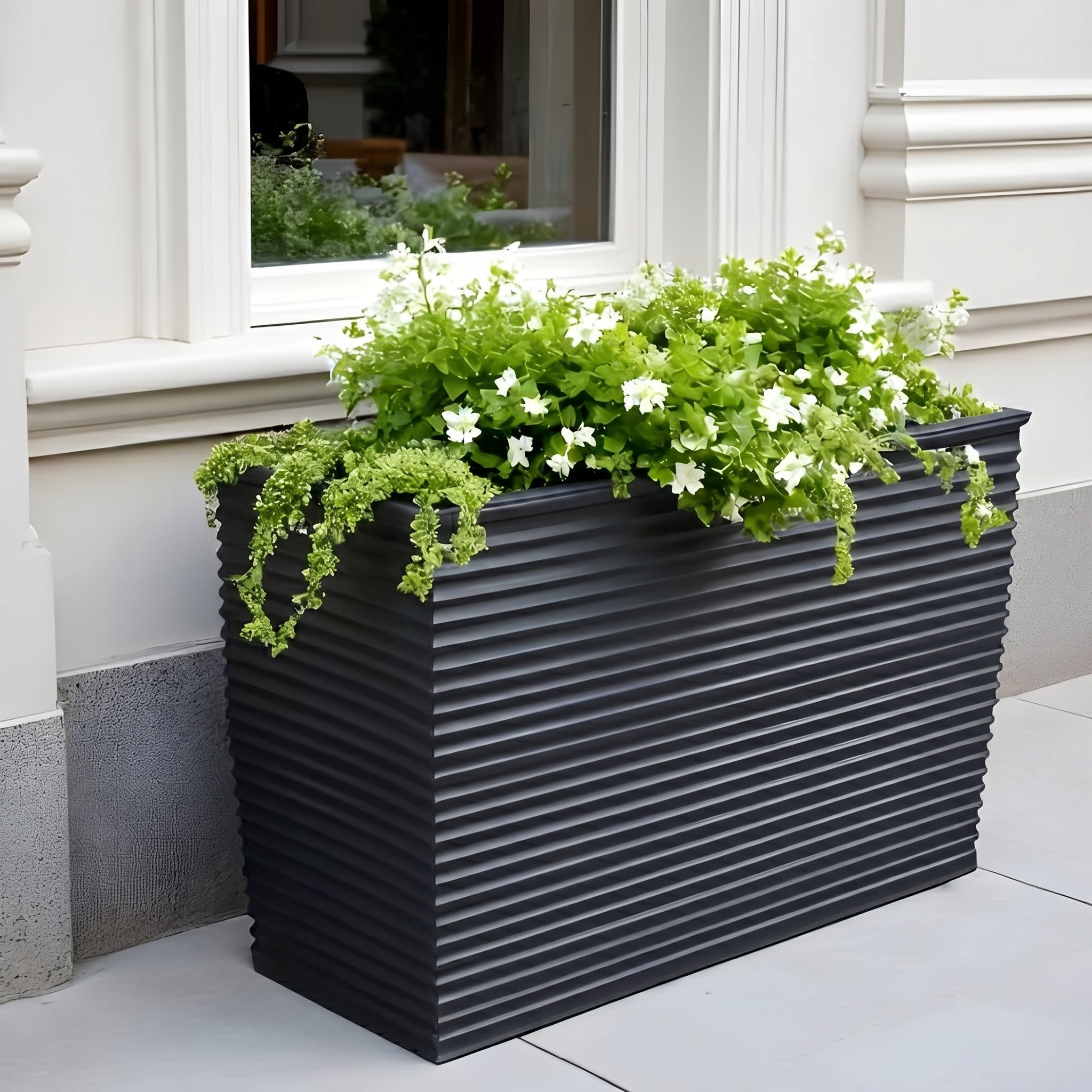 Winona Rectangle Span Planter - Architectural Ribbed Fiberglass, Large Outdoor / Indoor (30" L x 12" W x 17" H)
