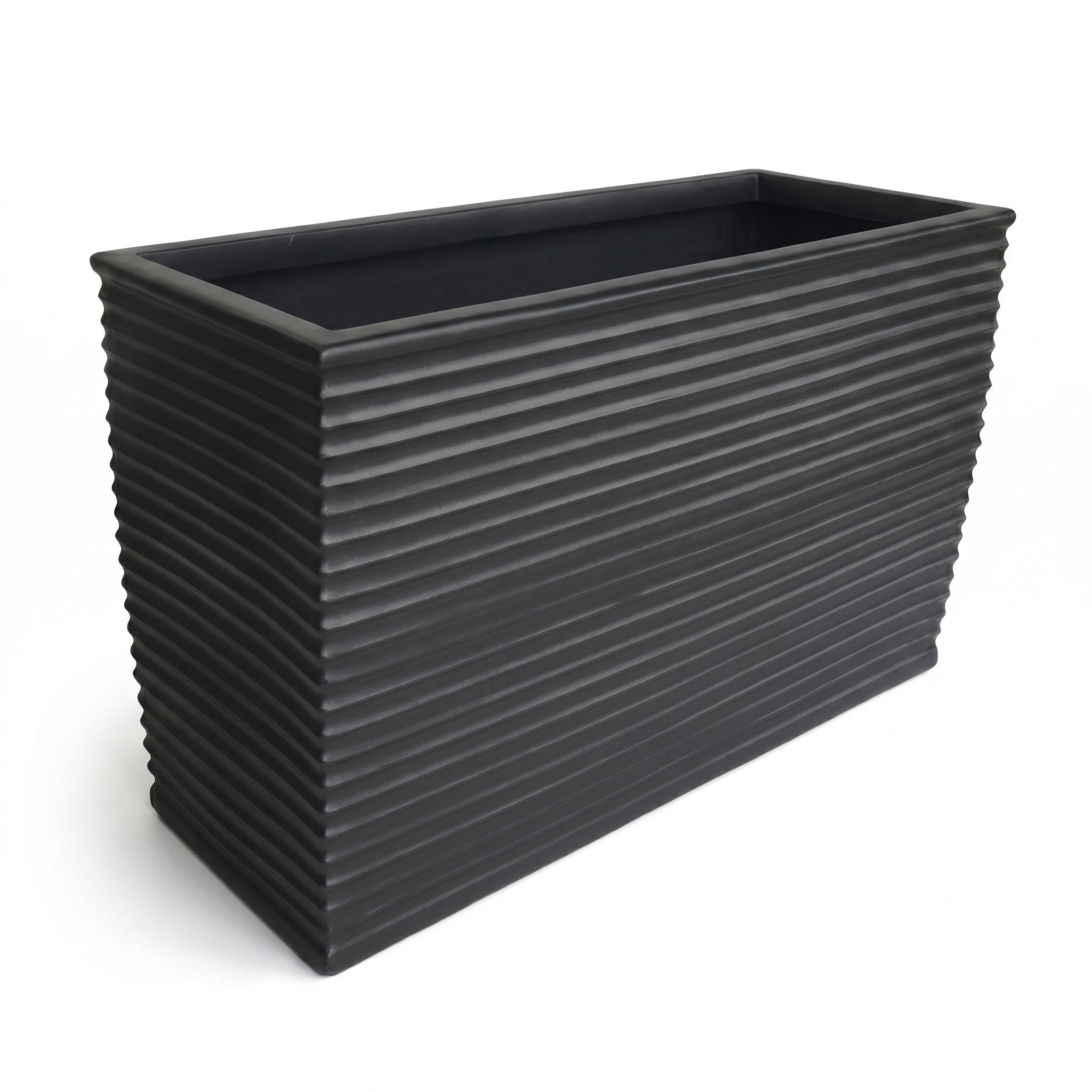 Winona Rectangle Span Planter - Architectural Ribbed Fiberglass, Large Outdoor / Indoor (30" L x 12" W x 17" H)