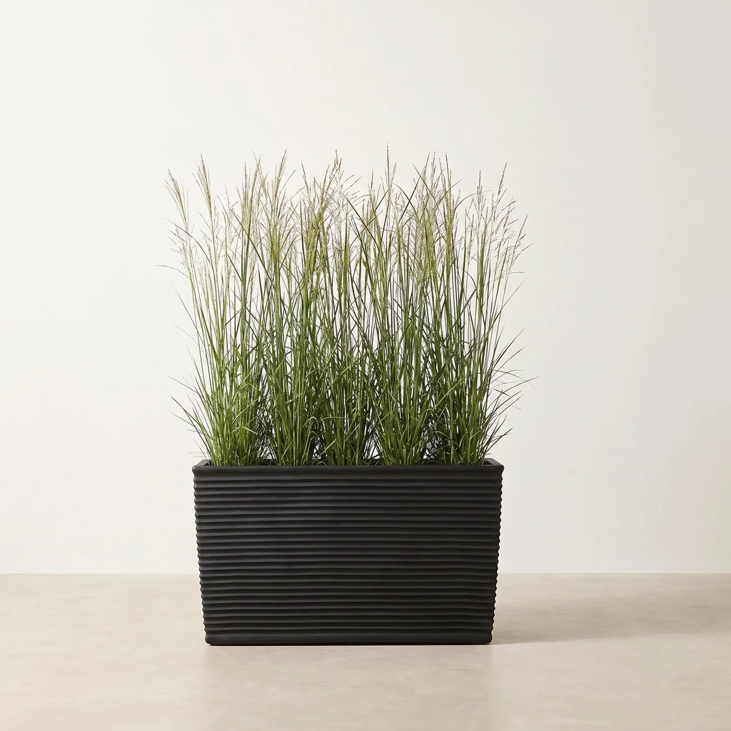 Winona Rectangle Span Planter - Architectural Ribbed Fiberglass, Large Outdoor / Indoor (30" L x 12" W x 17" H)