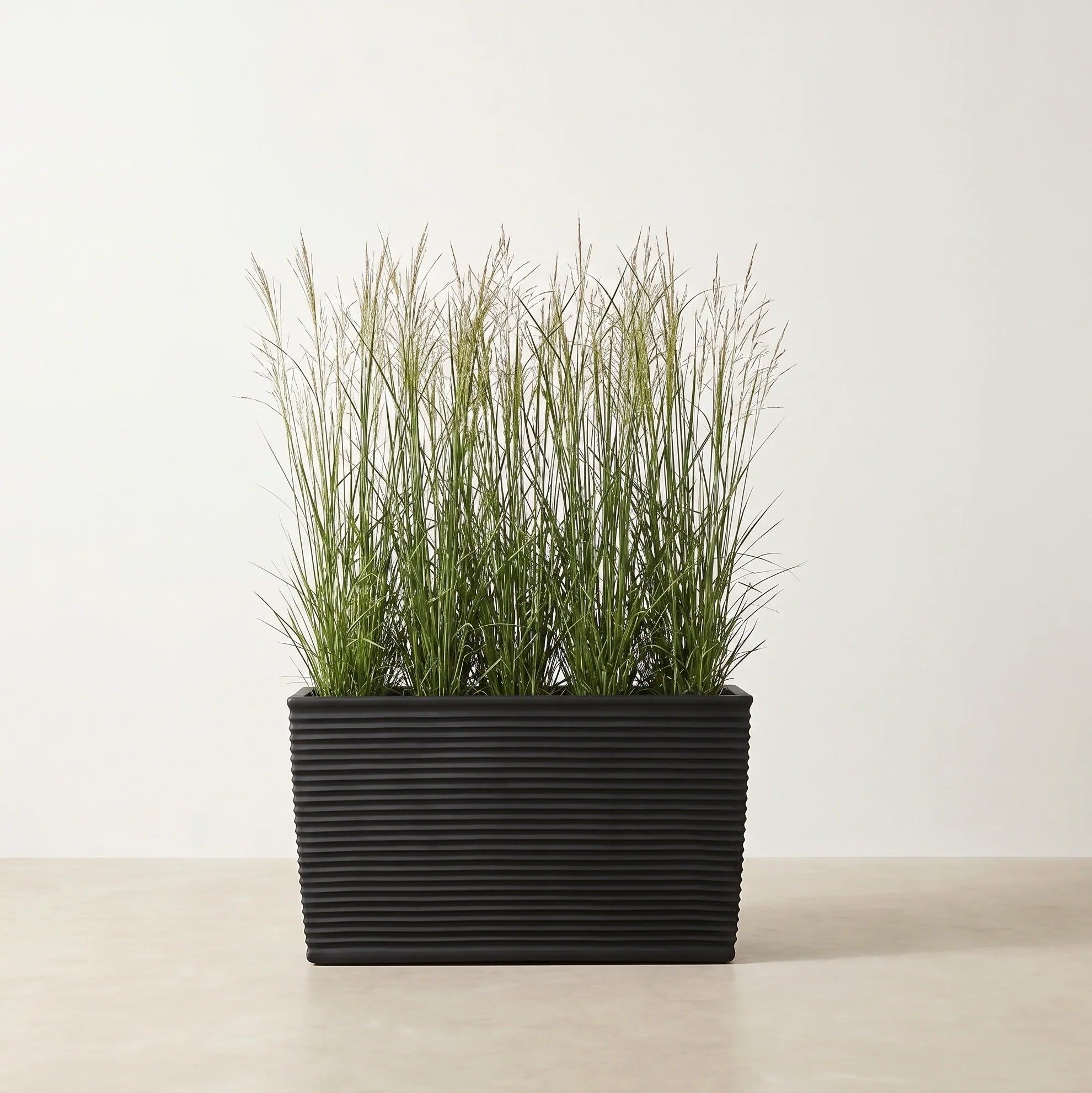 Winona Rectangle Span Planter - Architectural Ribbed Fiberglass, Large Outdoor / Indoor (30" L x 12" W x 17" H)