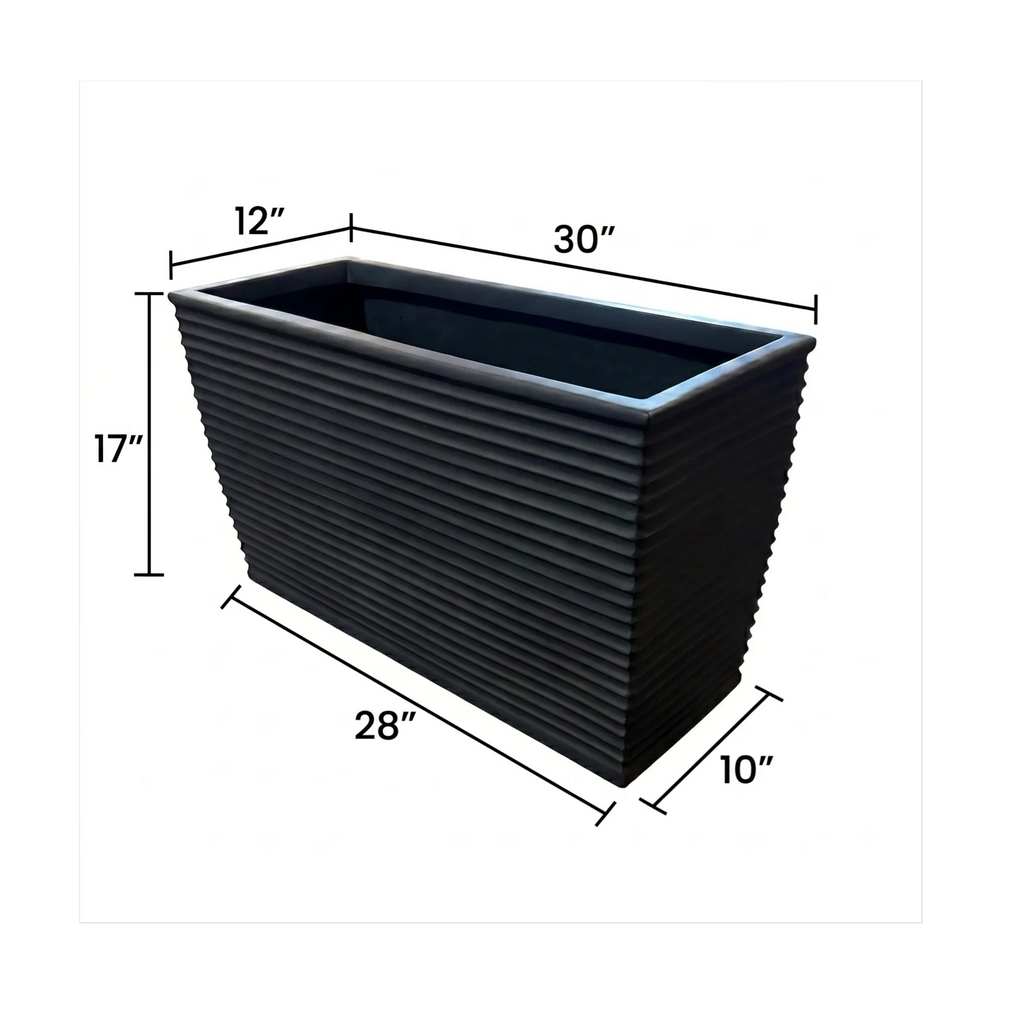 Winona Rectangle Span Planter - Architectural Ribbed Fiberglass, Large Outdoor / Indoor (30" L x 12" W x 17" H)