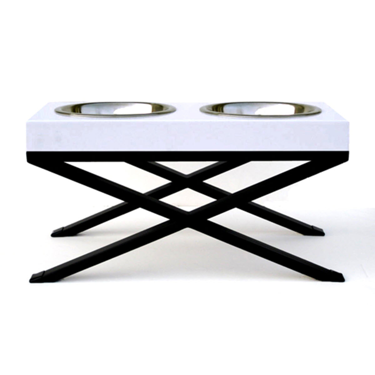 Woodsman Double Diner - Modern Architectural Hardwood Elevated Dog Feeder, Metal Stand (6" / 12" Tall)