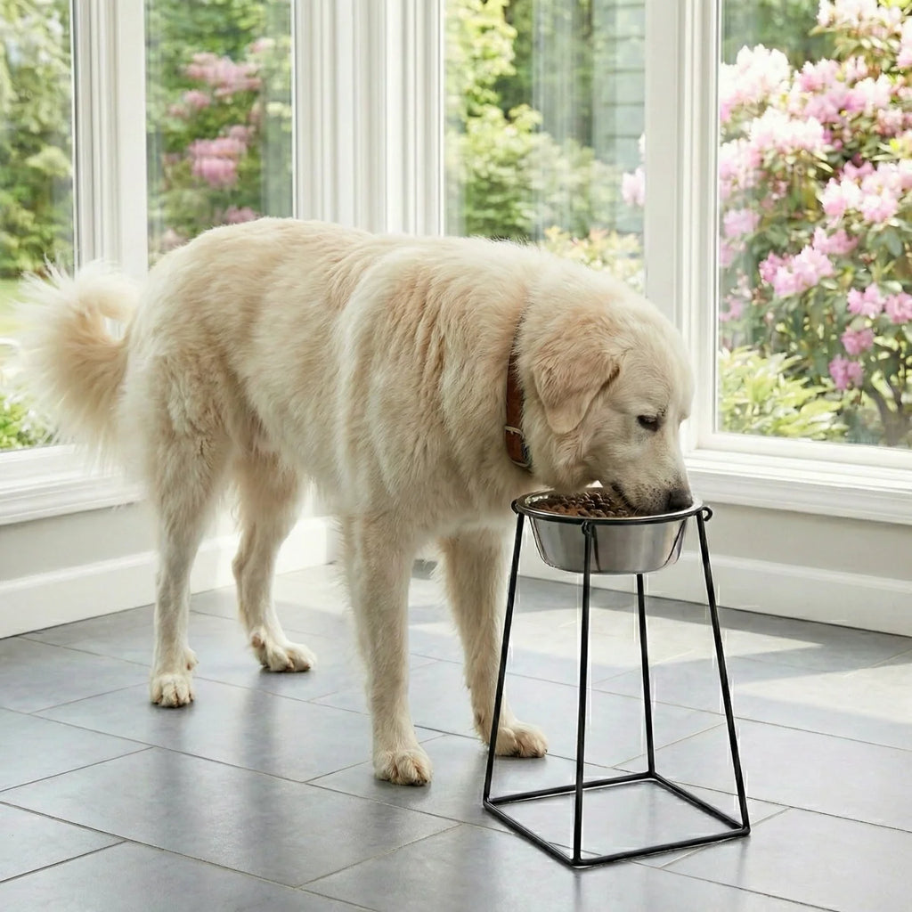 Pyramid Single Diner 18" XL - Large Breed Elevated Single Dog Bowl, Minimalist Wrought Iron Metal Stand